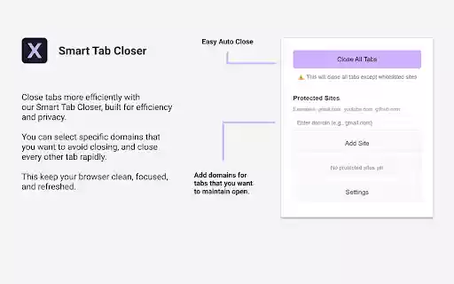 Smart Tab Closer from Chrome web store to be run with OffiDocs Chromium online Smart Tab Closer from Chrome web store to be run with OffiDocs Chromium online