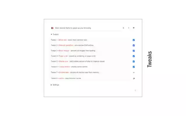 Speed Tweaks from Chrome web store to be run with OffiDocs Chromium online Speed Tweaks from Chrome web store to be run with OffiDocs Chromium online