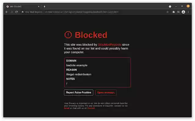 Stop Mod Reposts from Chrome web store to be run with OffiDocs Chromium online Stop Mod Reposts from Chrome web store to be run with OffiDocs Chromium online