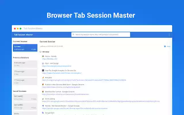 Tab Session Master from Chrome web store to be run with OffiDocs Chromium online Tab Session Master from Chrome web store to be run with OffiDocs Chromium online