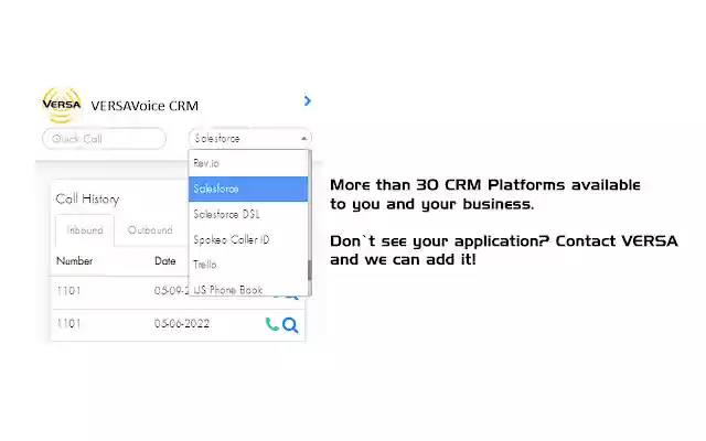 VERSAVoice CRM Integration from Chrome web store to be run with OffiDocs Chromium online VERSAVoice CRM Integration from Chrome web store to be run with OffiDocs Chromium online