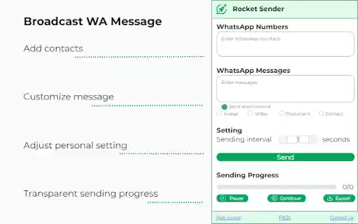 WARocket Sender Free Extension from Chrome web store to be run with OffiDocs Chromium online WARocket Sender Free Extension from Chrome web store to be run with OffiDocs Chromium online