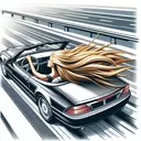 blonde woman convertible hair flying freeway