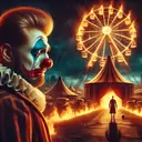circus clown crying ferris wheel burning big top