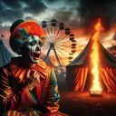 circus clown crying ferris wheel tent on fire