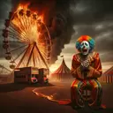 crying circus clown ferris wheel big top tent on fire