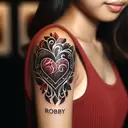 female arm tattoo heart with robby