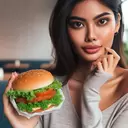 good looking woman with hamburger