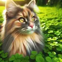 in a green ground cat looking right
