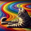 in a rainbow ground cat looking  very detailed