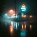 motel rainy night vacancy sign lights fog