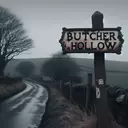 old sign post reading butcher hollow by haunted road
