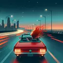 redhead convertible hair flying freeway