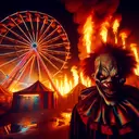 scary circus clown ferris wheel big top tent on fire