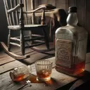 whiskey bottle old table rocking chair spilled shot glass
